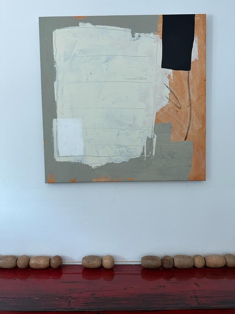 Abstract Painting Black/White/Orange/Grey 100 CM X 100 CM