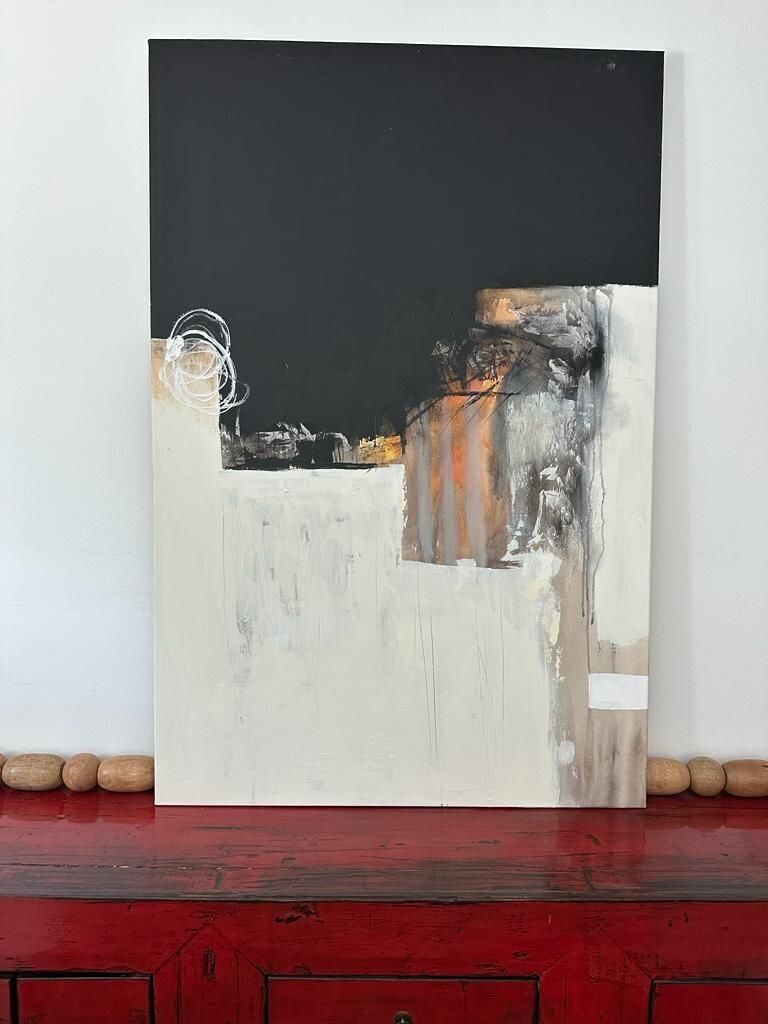 Abstract Painting Black/White/Grey/Orange 100 CM X 150 CM