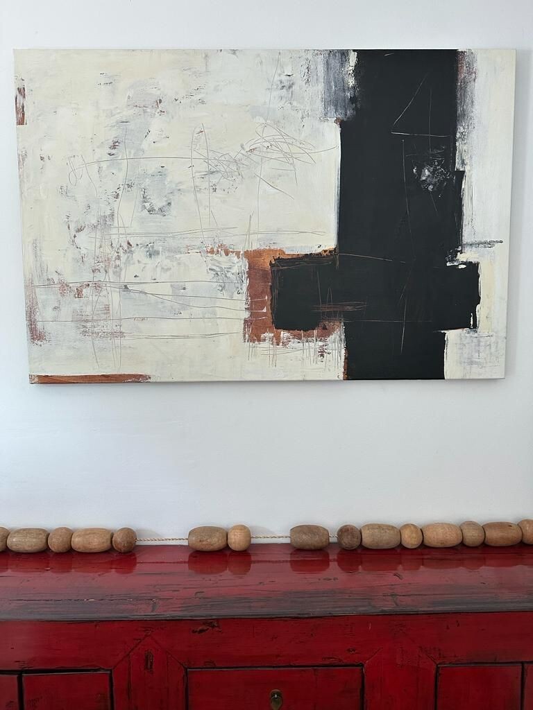 Abstract Painting Black/ White/Grey/Orange 100 CM X 150 CM