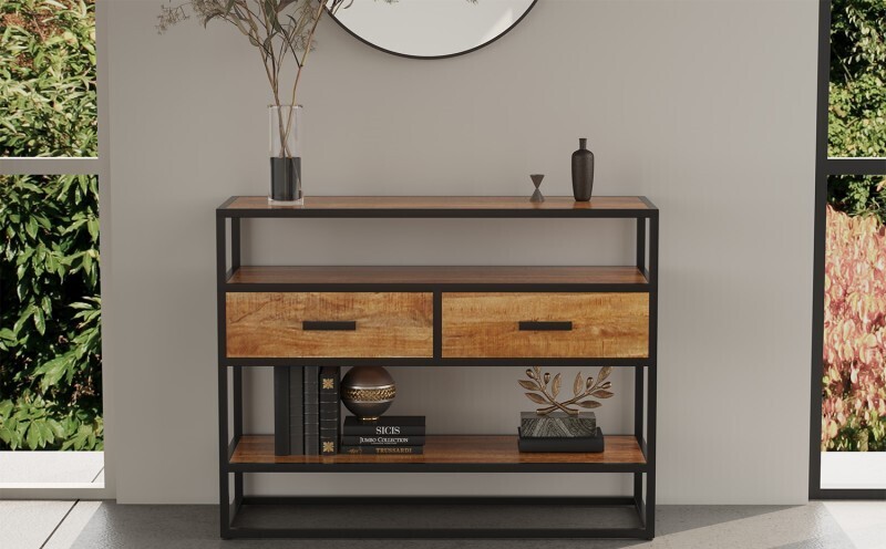 Madeire console 2 drawers with shelves