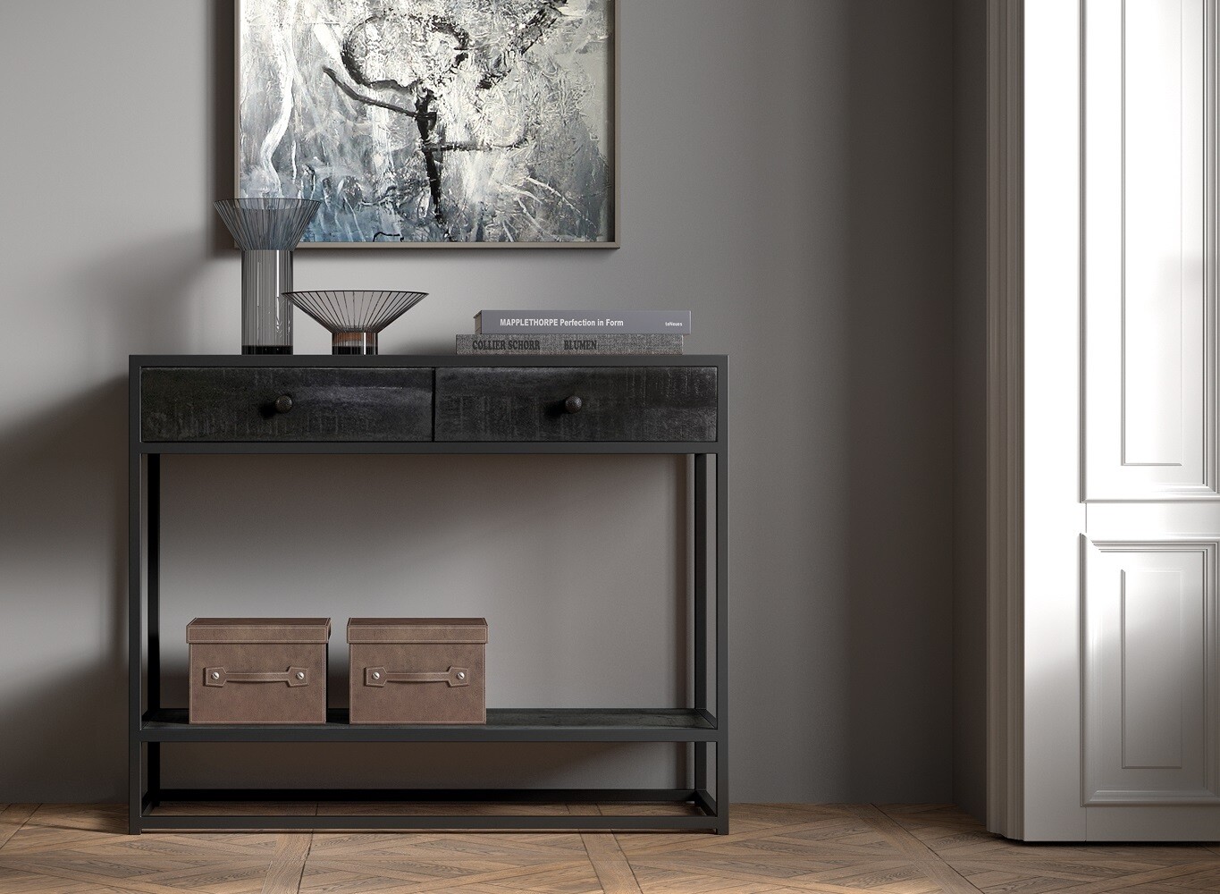 Madeire Console 2 drawers 1 shelf (Mangolia wood black)