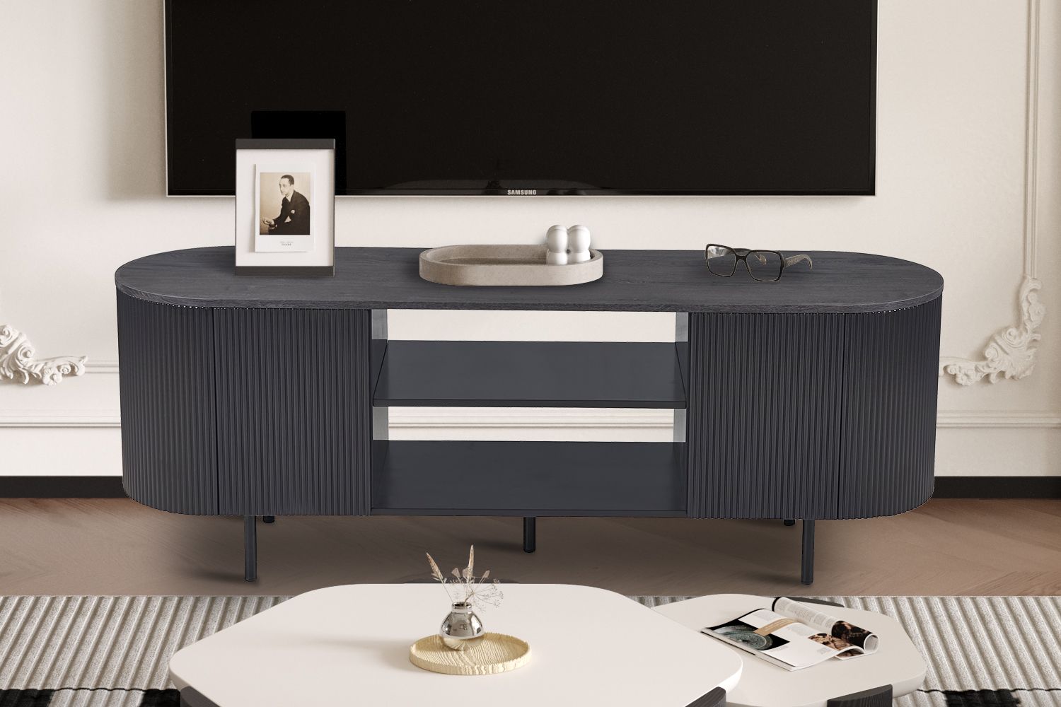 Lage TV stand oval 160cm (Dark brown)