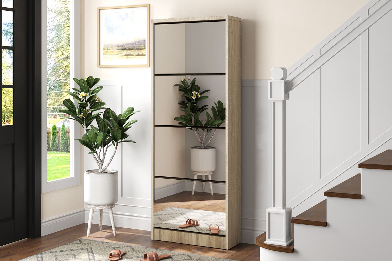 Shoe Cabinet Max 4 with mirror (Sonoma Oak)