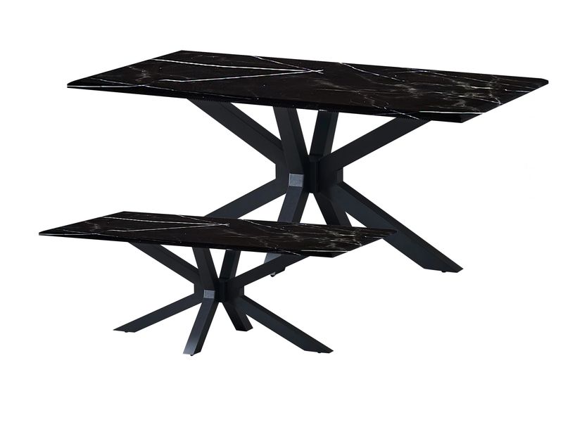 Brescia set (2pcs) table à manger + table basse (Marbre noir)