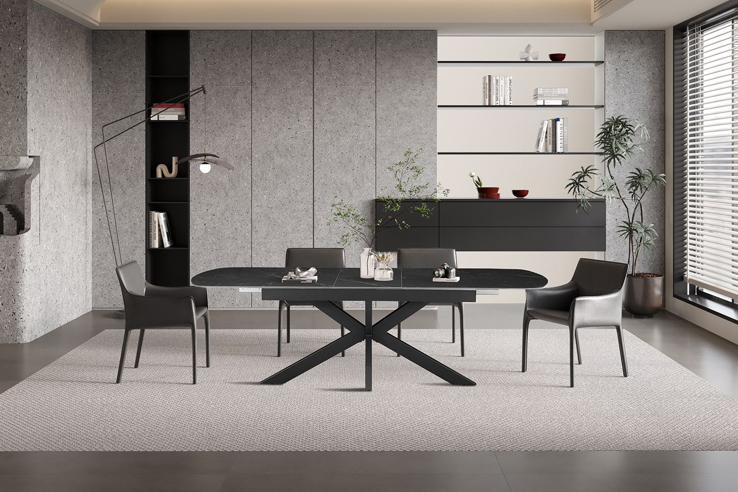 Estia : ext. dining table 180-220cm (Stone black)