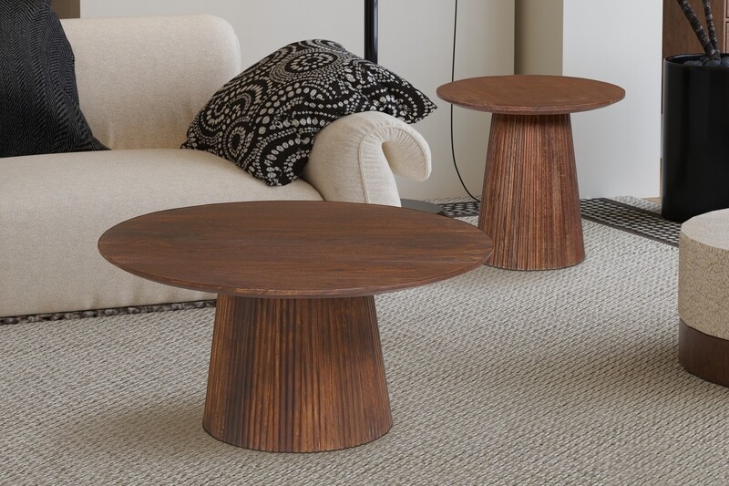 Ensemble tables basses : Mige (Ø80+50cm) brun clair