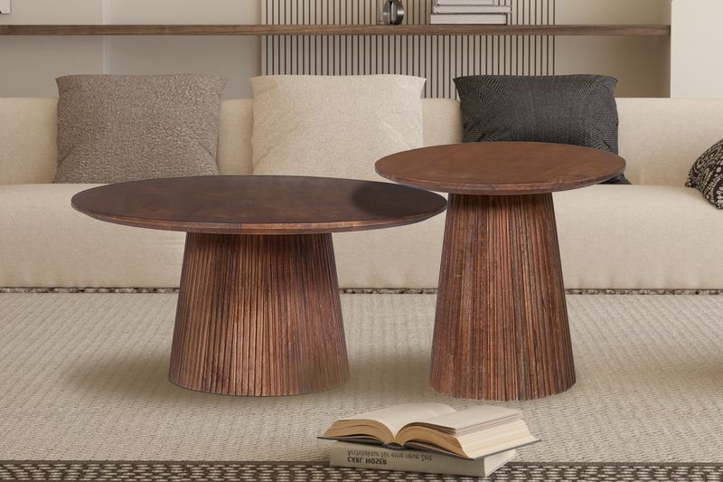 Ensemble tables basses : Mige (Ø80+50cm) brun clair