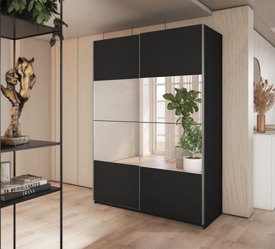Bety : wardrobe with 2 sliding doors with 1 mirror (black mat)