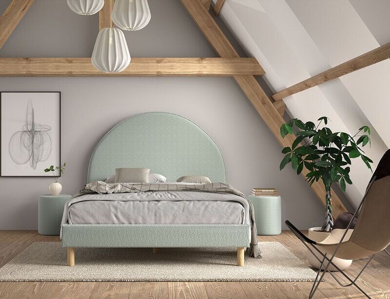 Lune 140x200cm avec sommier (Tissu Bouclé)