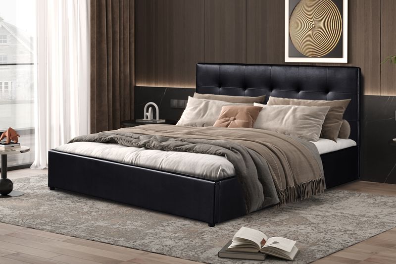 Porti 160x200cm (lederlook zwart)