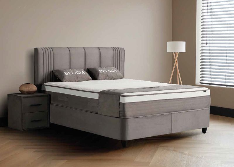 Belicia 180x200cm (grijs fluweel) met matras en opbergruimte