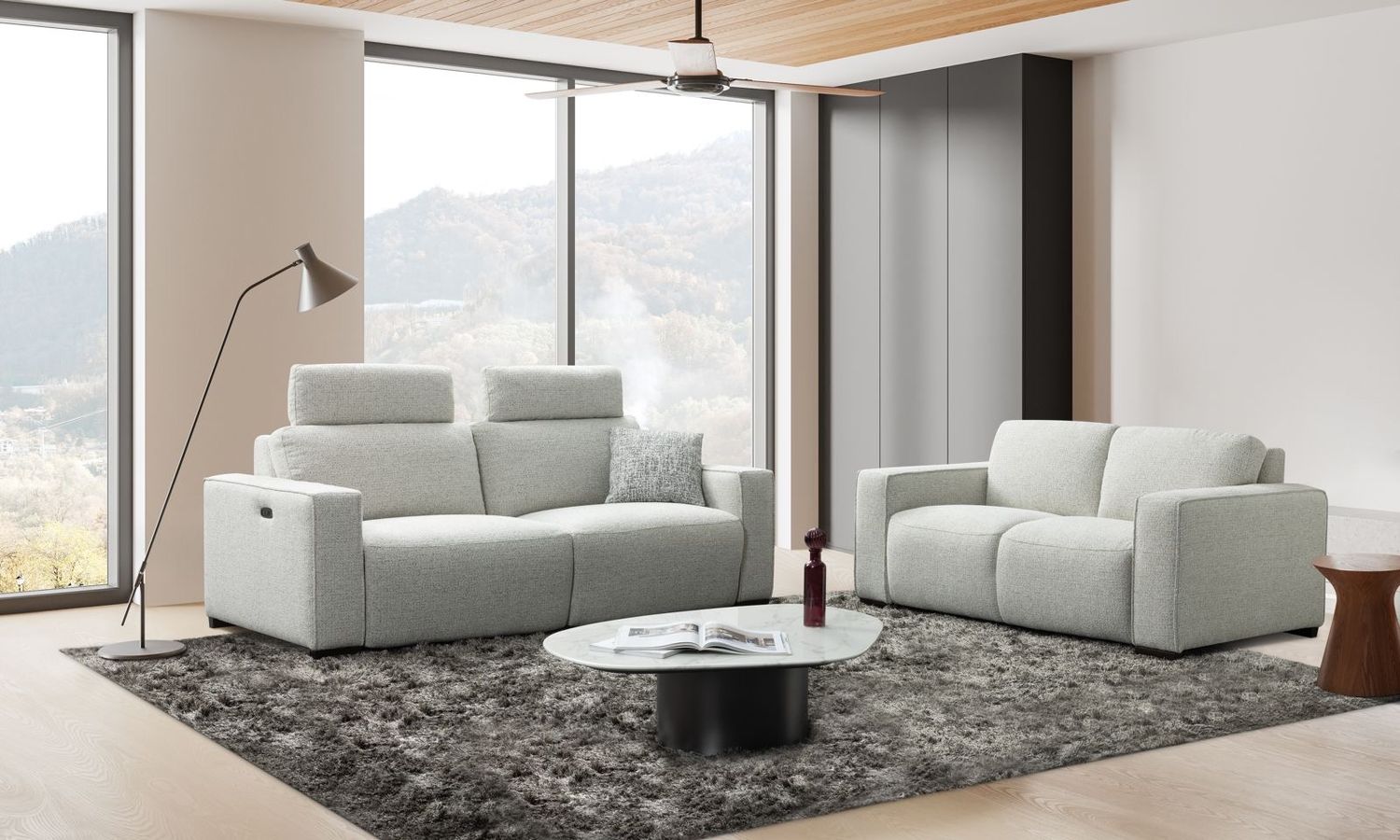Natalie 3+2: Fabric Oyster grey (With 2 electrical relax)