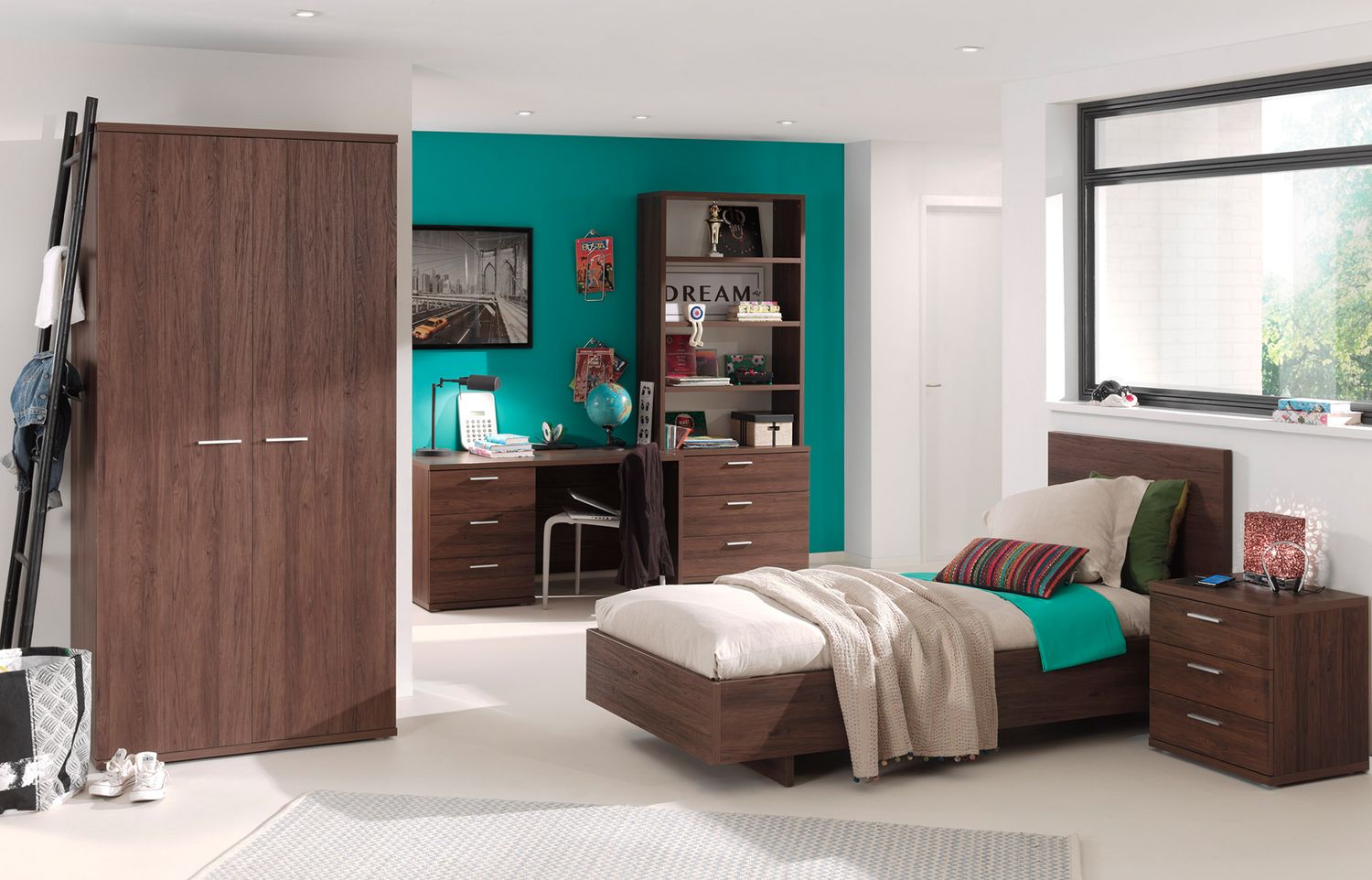 Elga (Walnut) : office table with 3 drawers