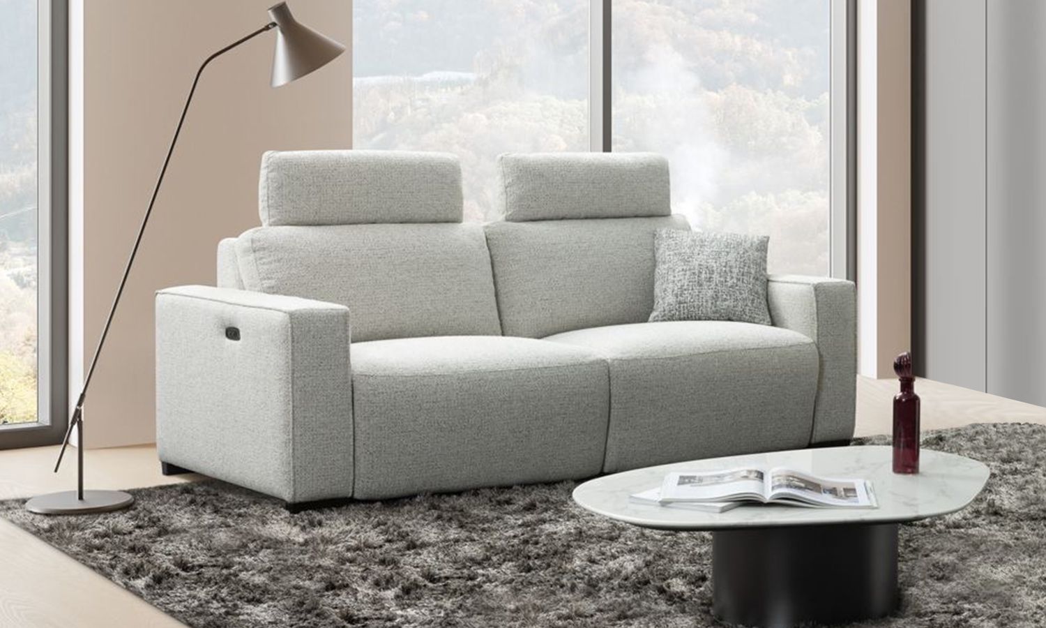 Natalie 3 seater : Fabric Oyster grey (With 2 electrical relax)
