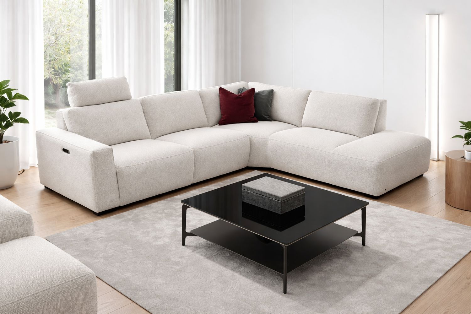 Natalie L : Bouclé fabric white (With 1 electrical relax)