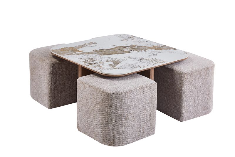 Andorra : Coffee table, Square with 4 ottomans (pouf)