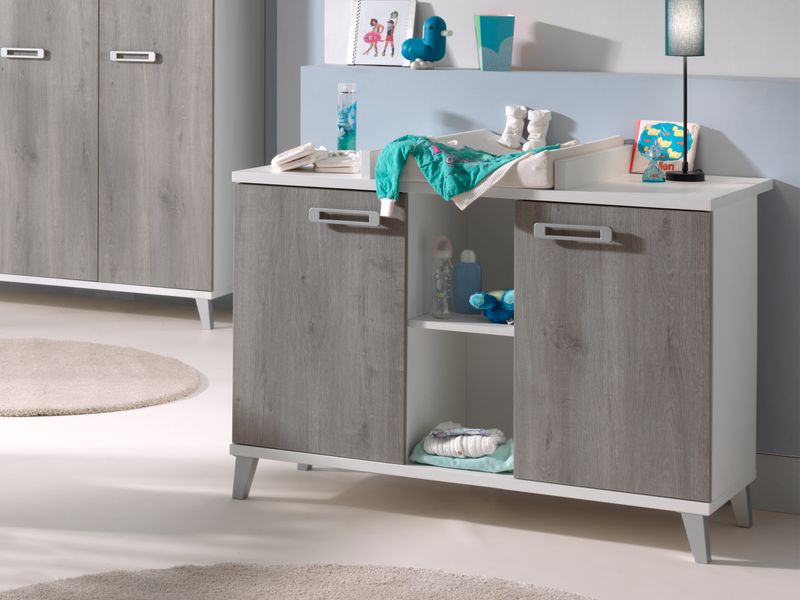 Stan : Commode met 2 deuren (Wit mat &amp; Grijs)