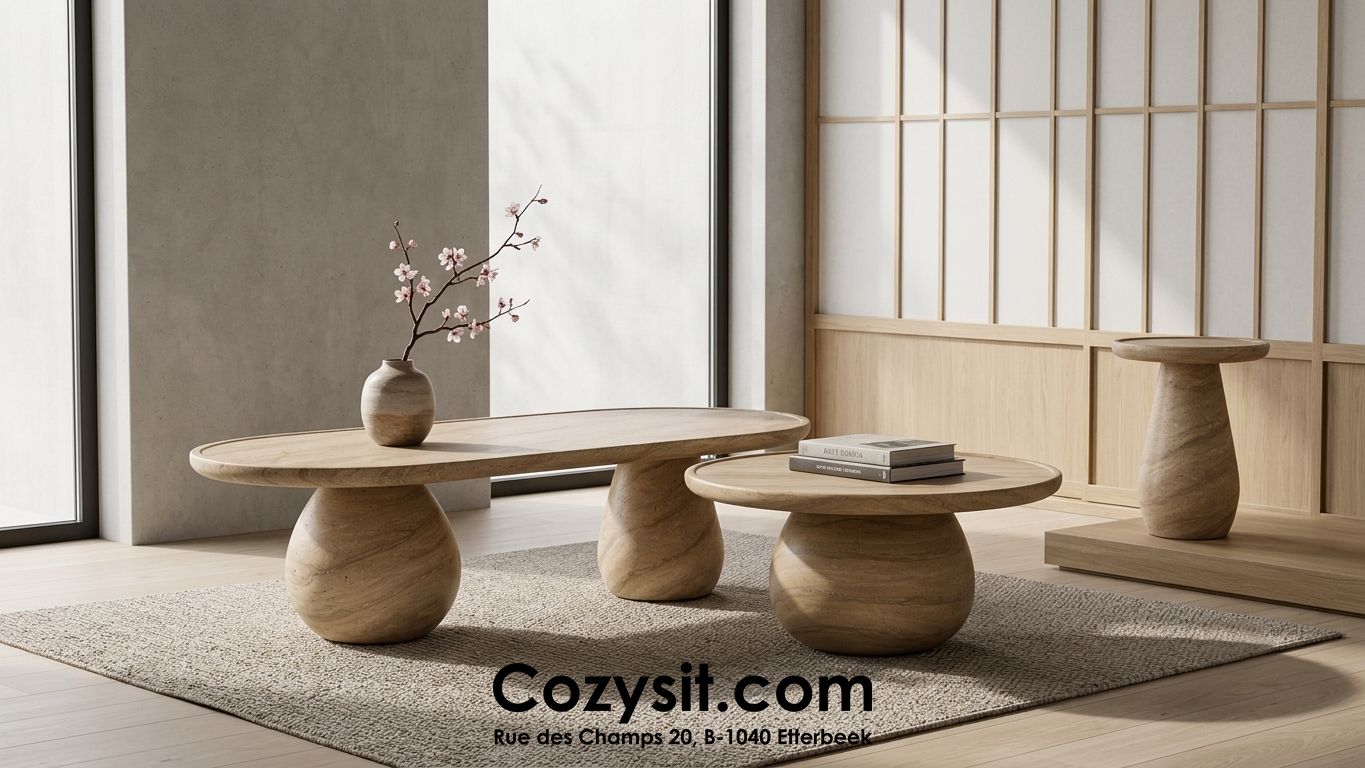 Coffee table : Sphere - beige travertine (GRC)