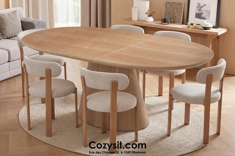 Extendable oval dining table : Liam 160-200x100cm (Oak natural veneer)