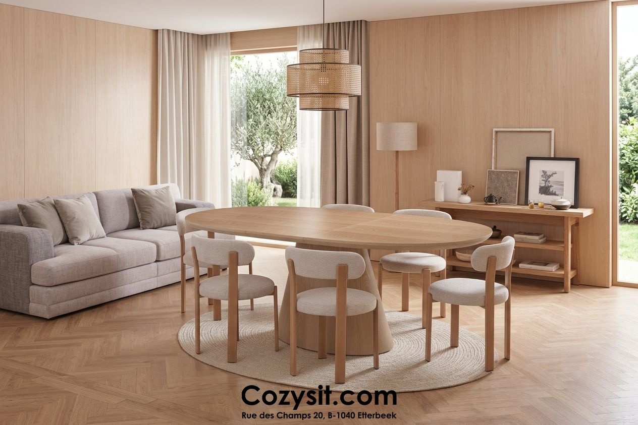 Table à manger ovale extensible : Liam 160-200x100cm (Collage de vrai bois Chêne Naturel)