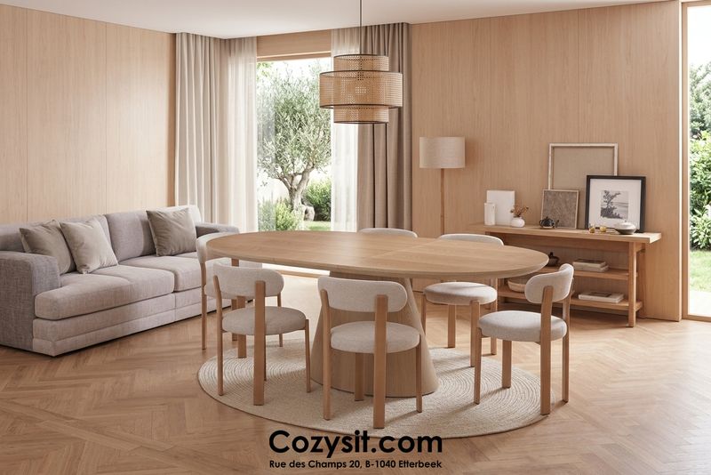 Extendable oval dining table : Liam 160-200x100cm (Oak natural veneer)