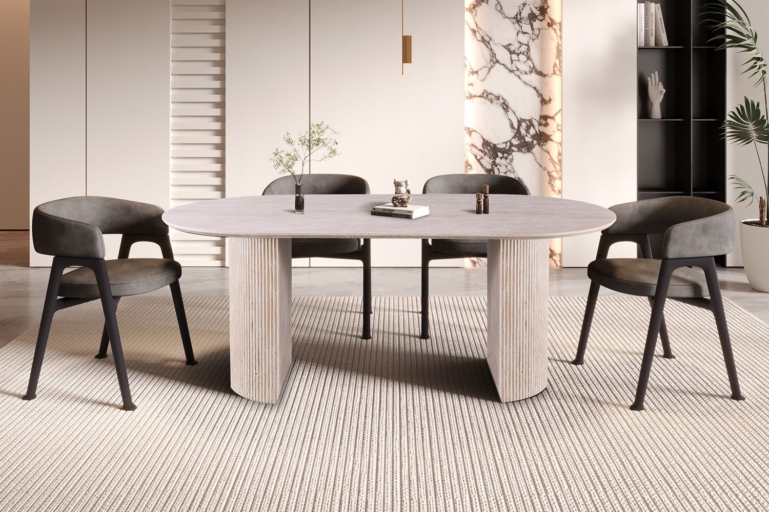 Lage oval fixe tables (Travertin look)