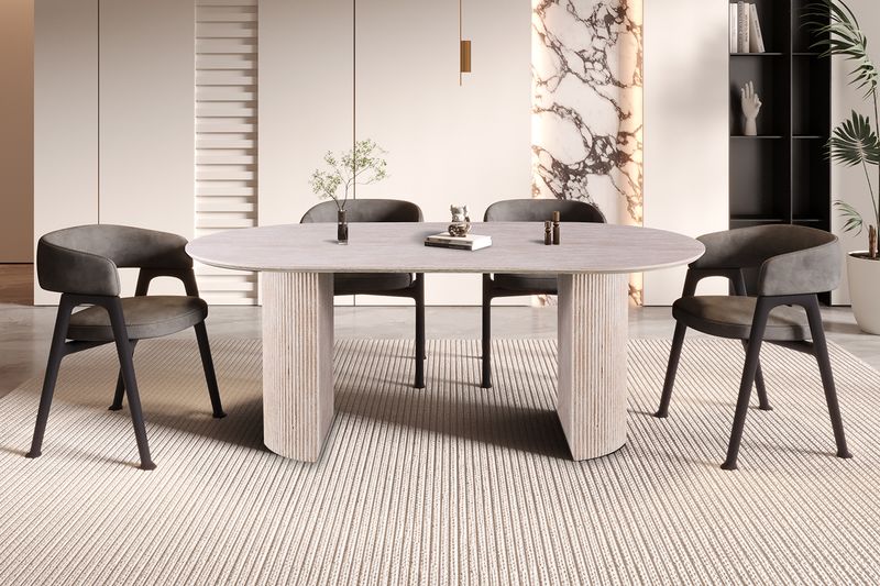 Lage oval fixe tables (Travertin look)