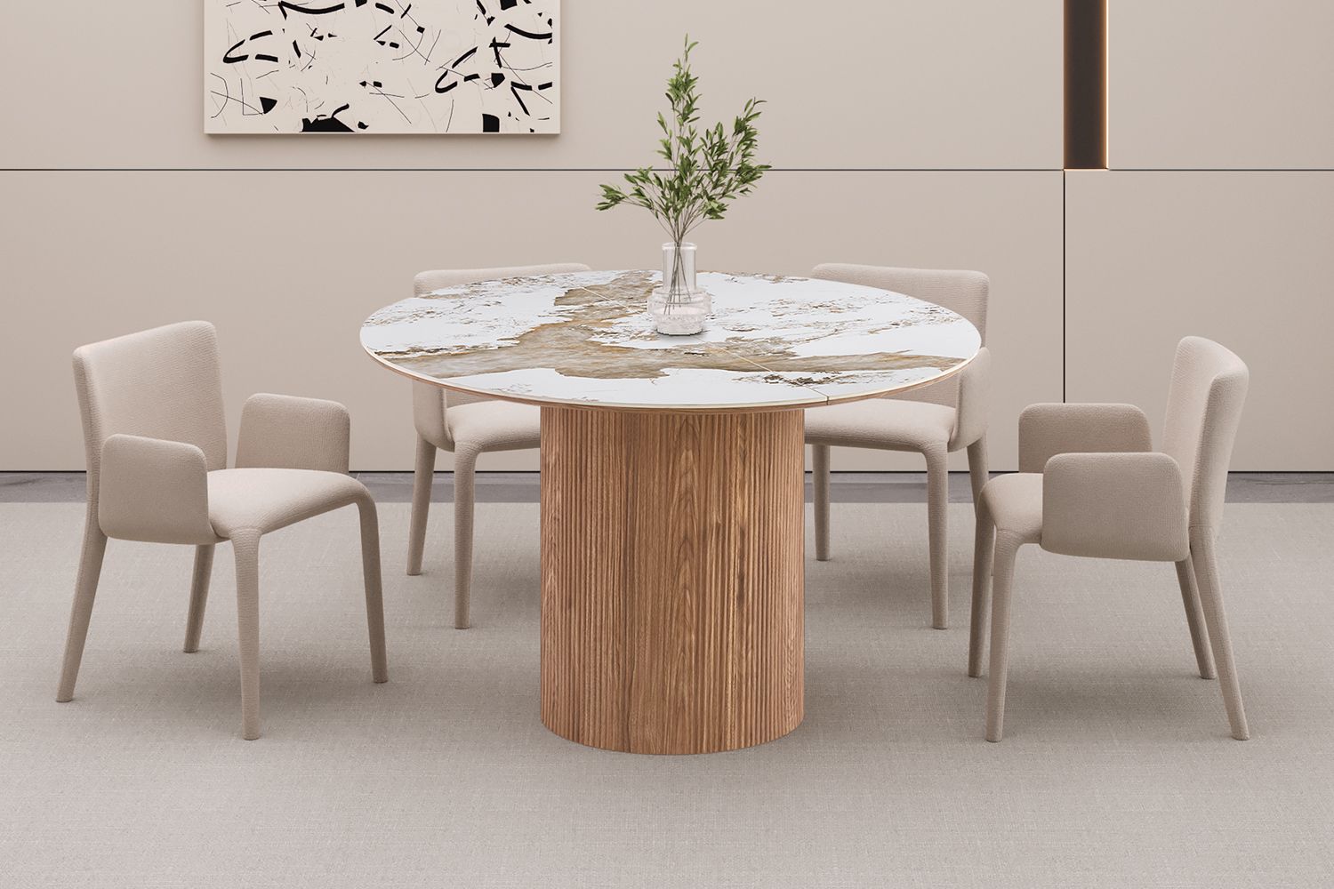 Andorra : dining table, round extensible 120-160-200cm
