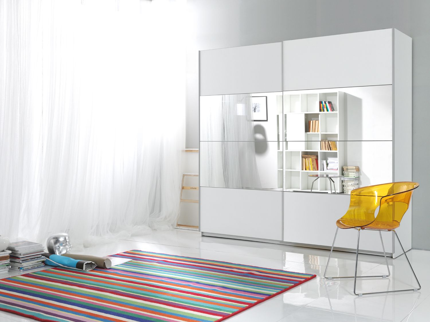 Bety : wardrobe with 2 sliding doors with 1 mirror (white mat)
