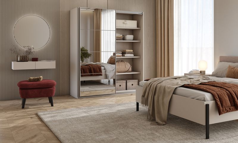 Bety: kledingkast met schuifdeuren met 1 spiegel (cashmere mat)