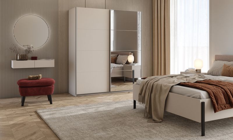 Bety: kledingkast met schuifdeuren met 1 spiegel (cashmere mat)