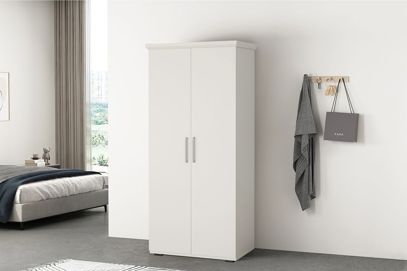 Mikey 2 deurs kast met legplanken, kledingstang en 2 lades (80 cm) Wit