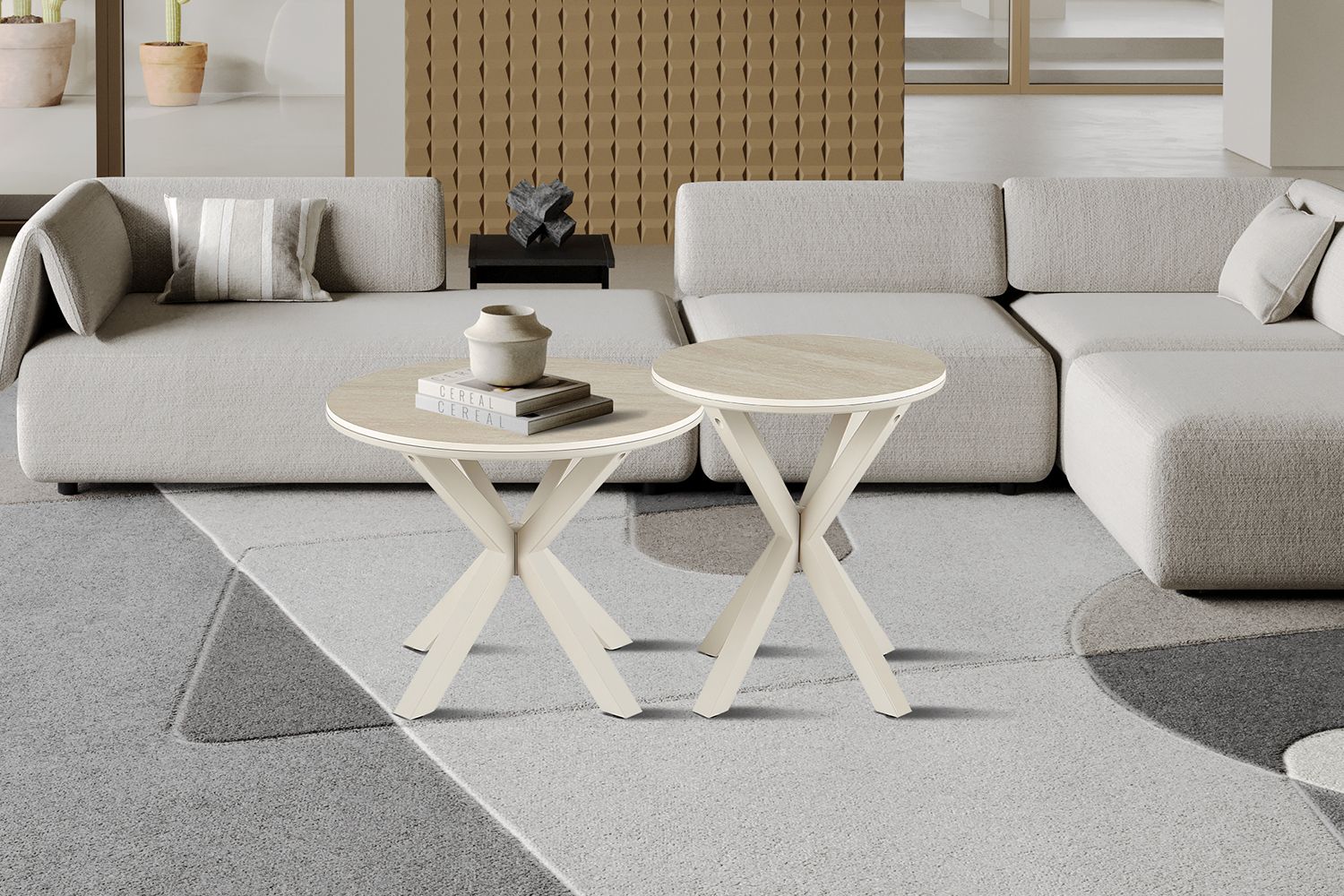 Noa: SET Round coffee table 60+50cm (Stone)