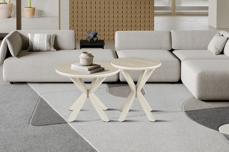 Noa : Ensemble table basses ronde 60+50cm (Pierre)