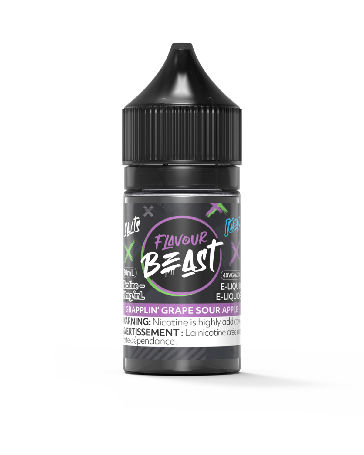 Grapplin&#39; Grape Sour Apple Iced by Flavour Beast Salt, Size: 30ml, Nicotine: 20mg