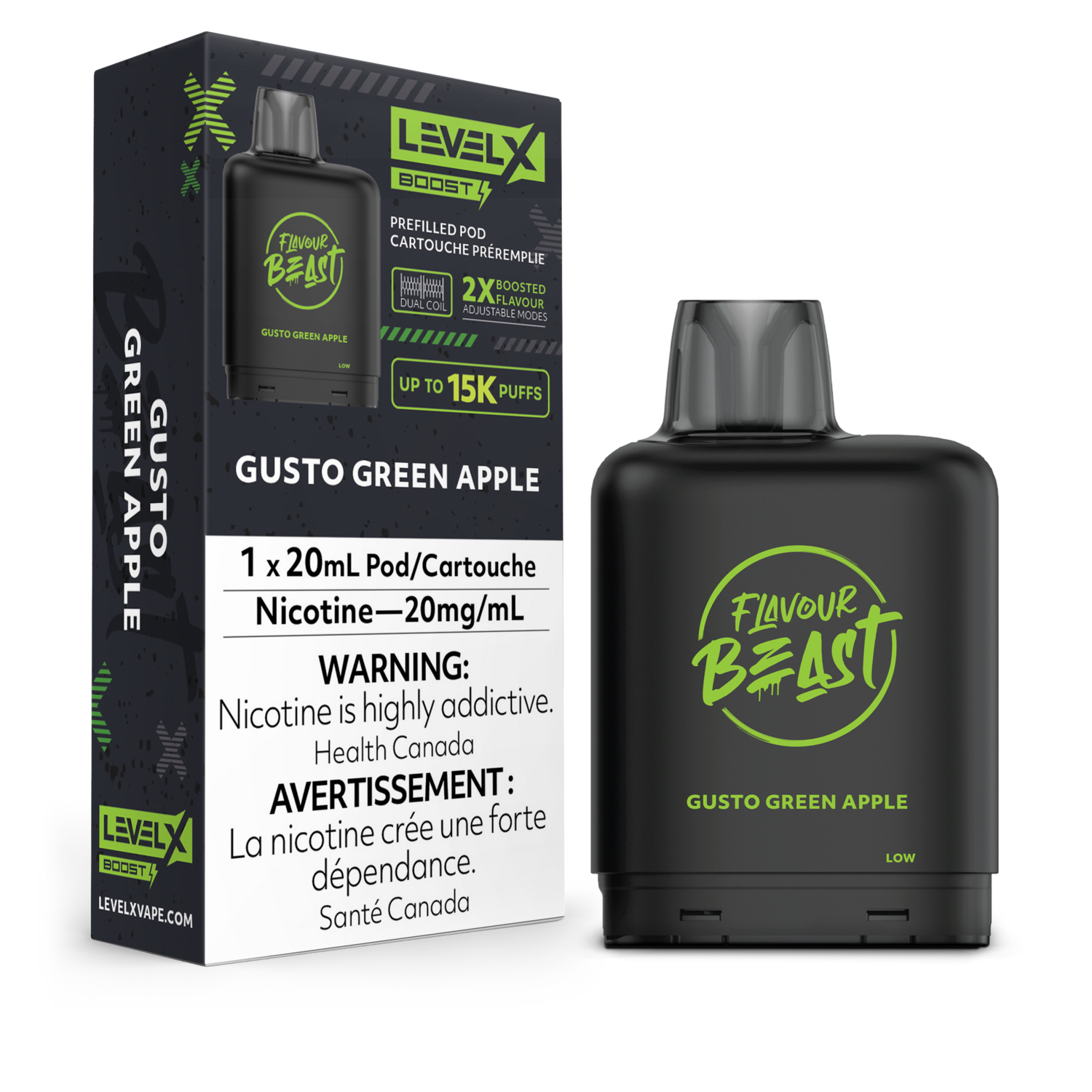 Gusto Green Apple Flavour Beast Level X Boost Pod, Nicotine: 20mg
