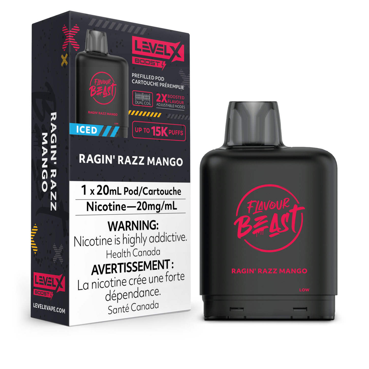 Ragin&#39; Razz Mango Flavour Beast Level X Boost Pod, Nicotine: 20mg