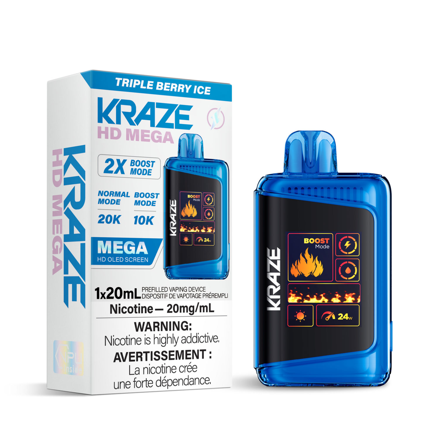 Triple Berry Ice - Kraze HD Mega 20K Disposable, Nicotine: 20mg