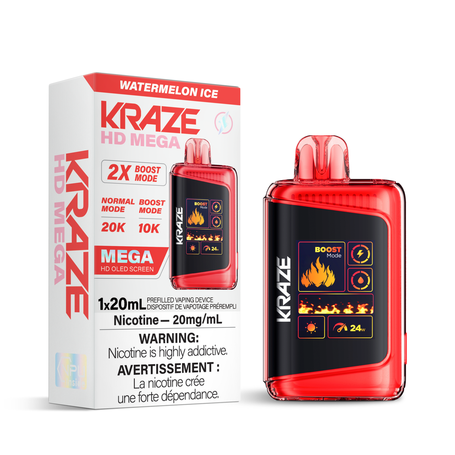 Watermelon Ice - Kraze HD Mega 20K Disposable, Nicotine: 20mg