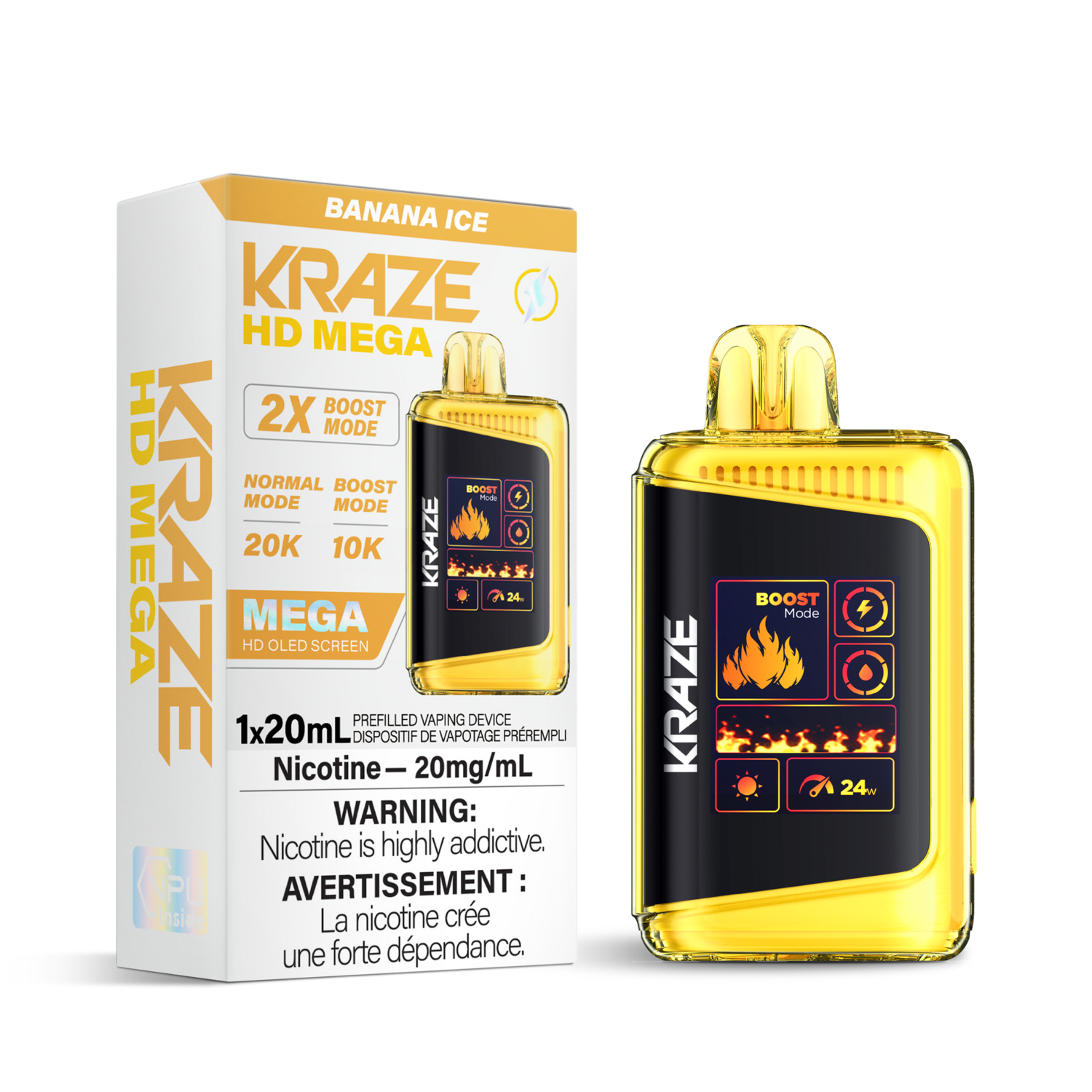 Banana Ice - Kraze HD Mega 20K Disposable, Nicotine: 20mg