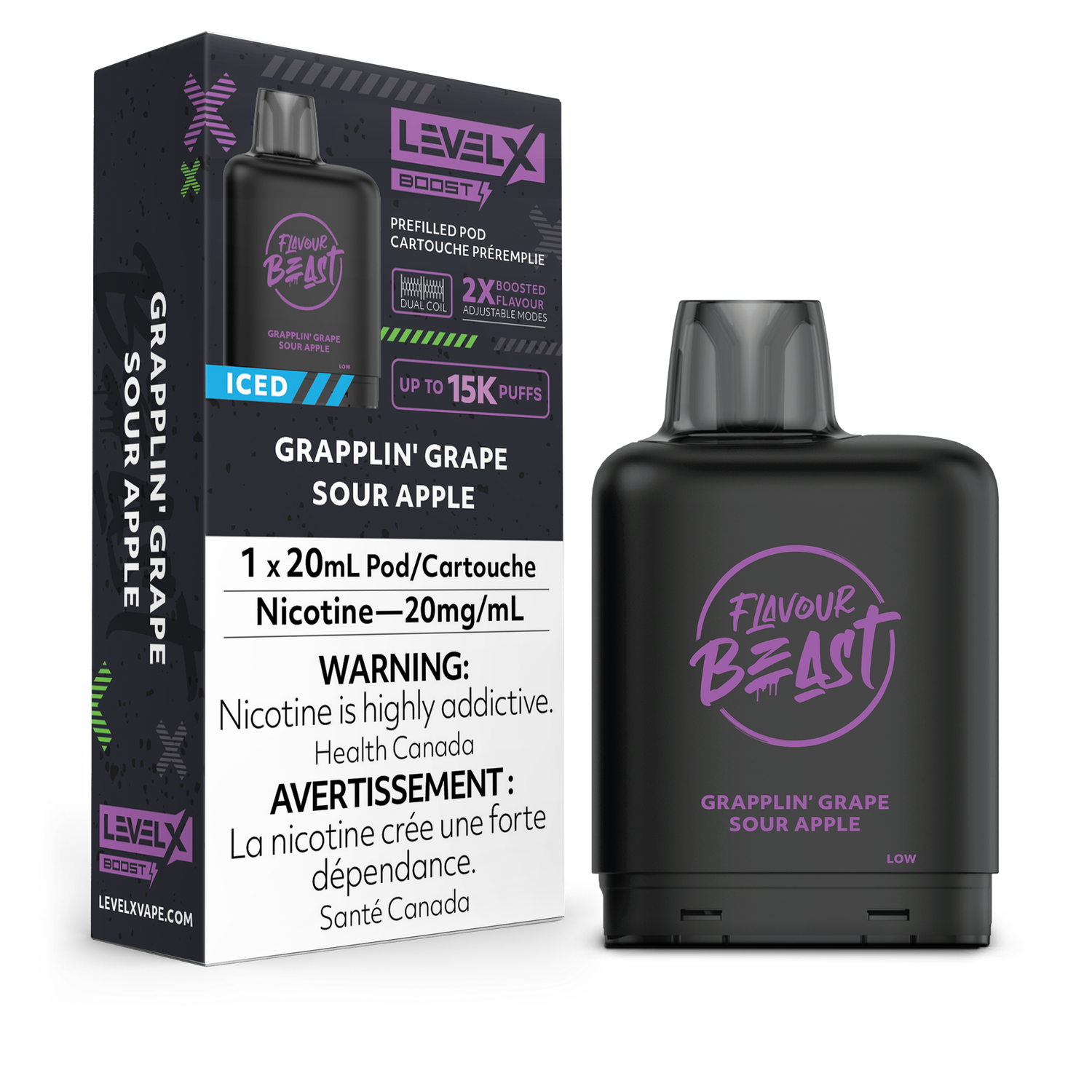 Grapplin&#39; Grape Sour Apple Iced Flavour Beast Level X Boost Pod, Nicotine: 20mg