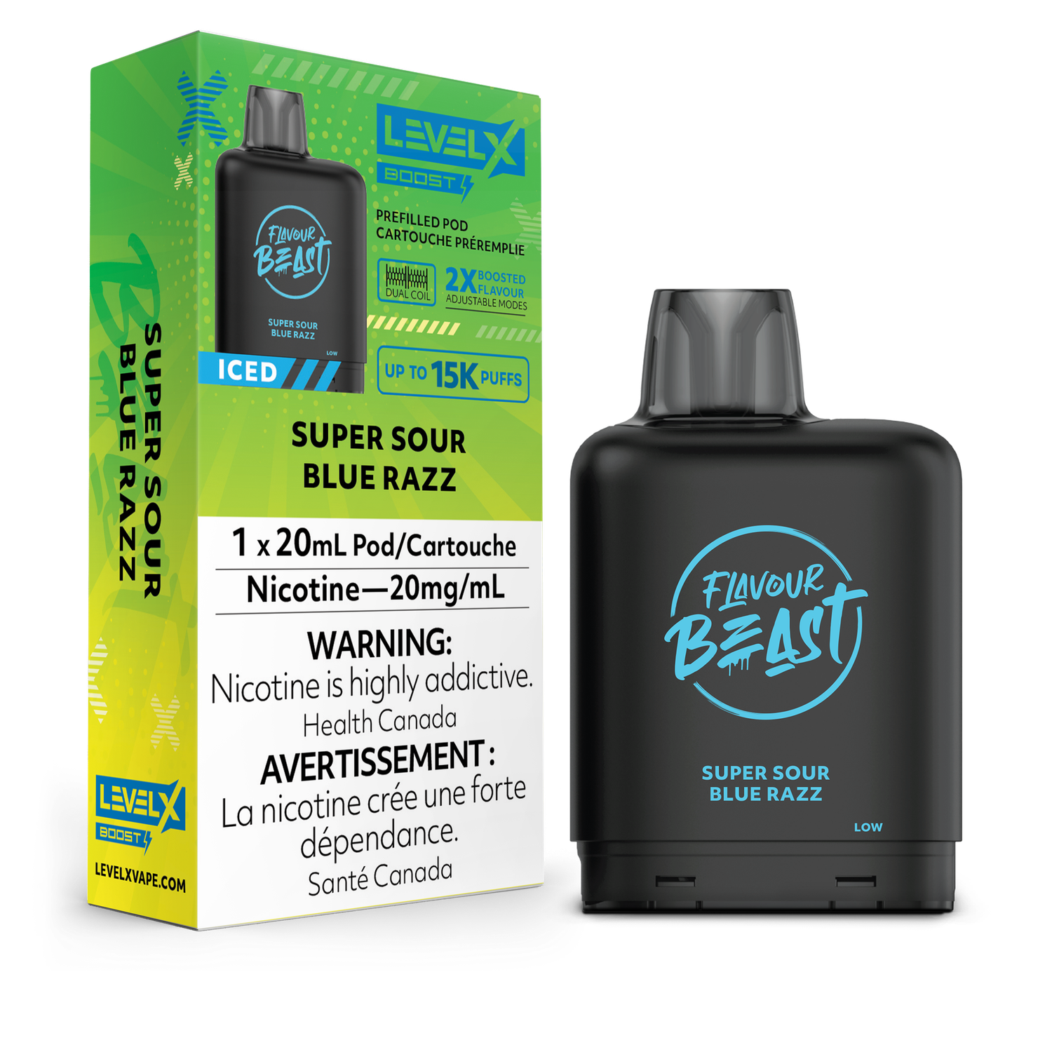 Super Sour Blue Razz Iced Flavour Beast Level X Boost Pod, Nicotine: 20mg