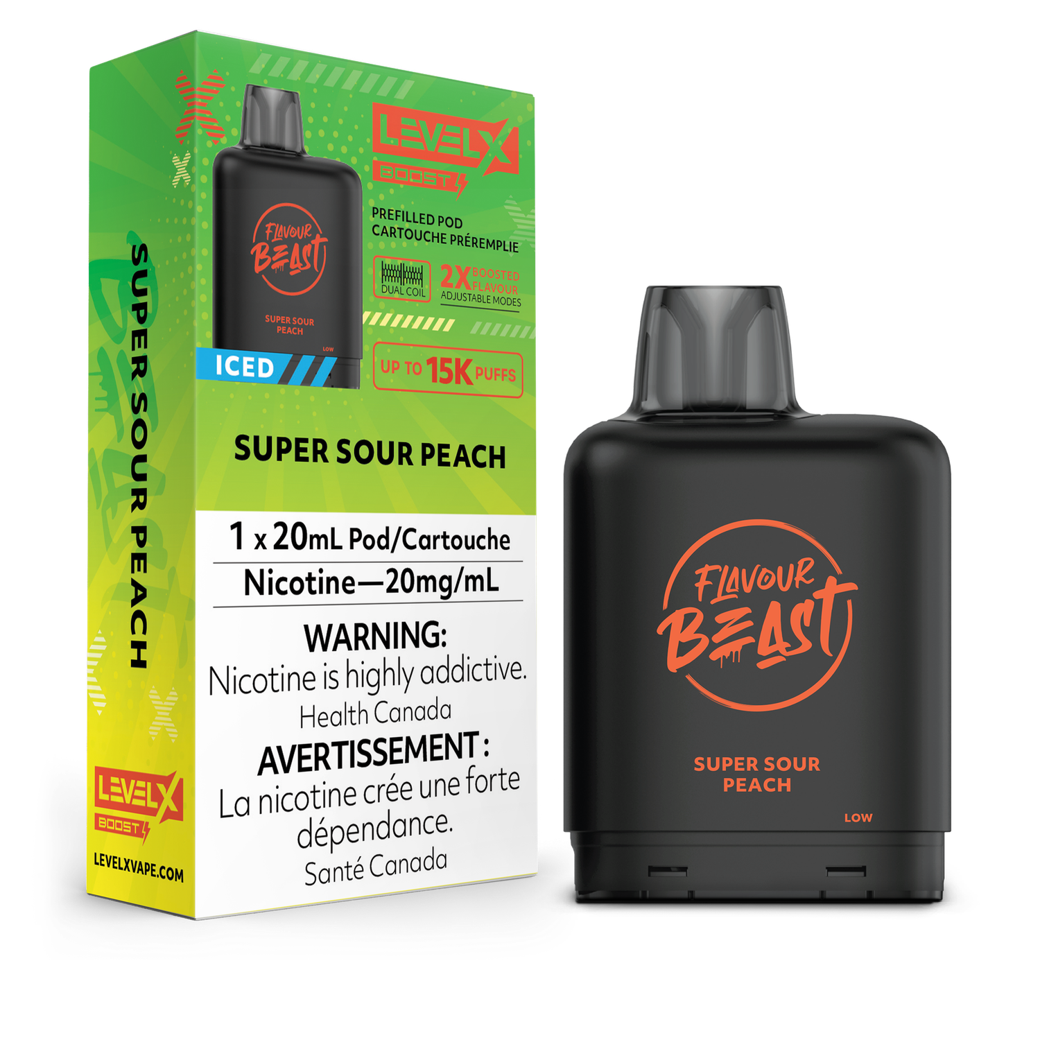 Super Sour Peach Iced Flavour Beast Level X Boost Pods, Nicotine: 20mg