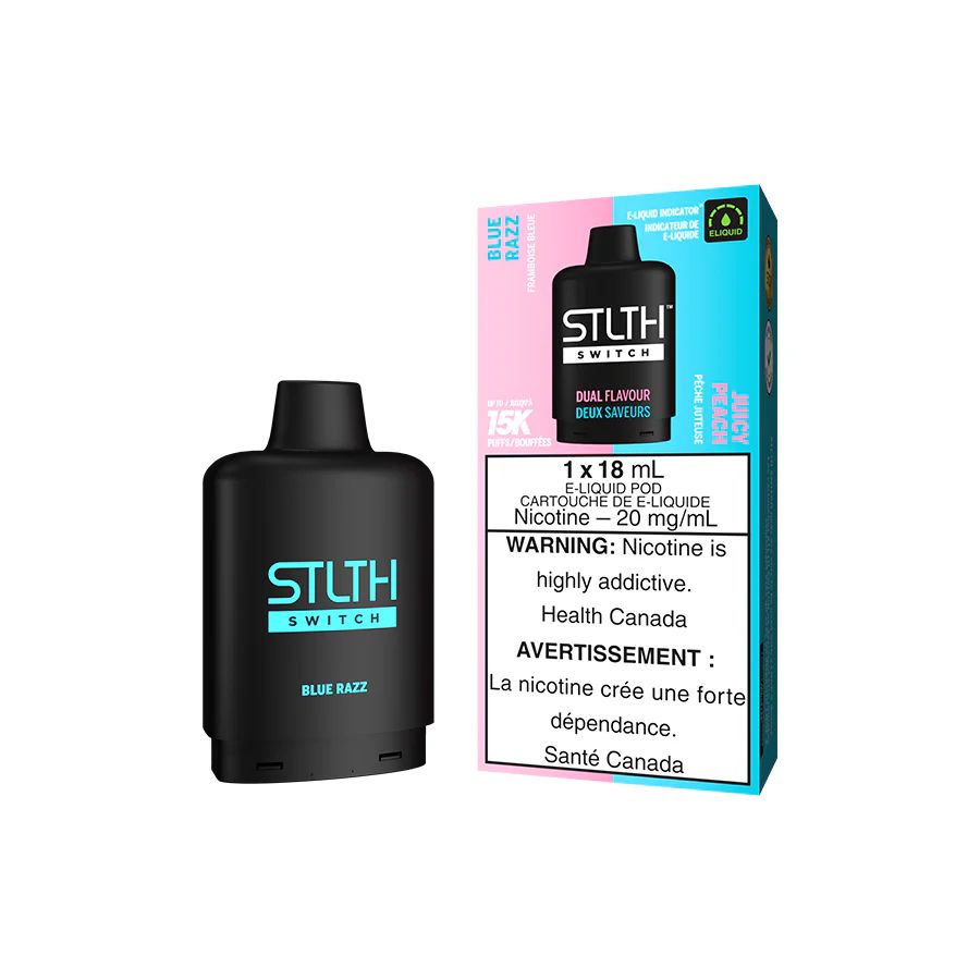 Blue Razz and Juicy Peach STLTH Switch Pod, Nicotine: 20mg