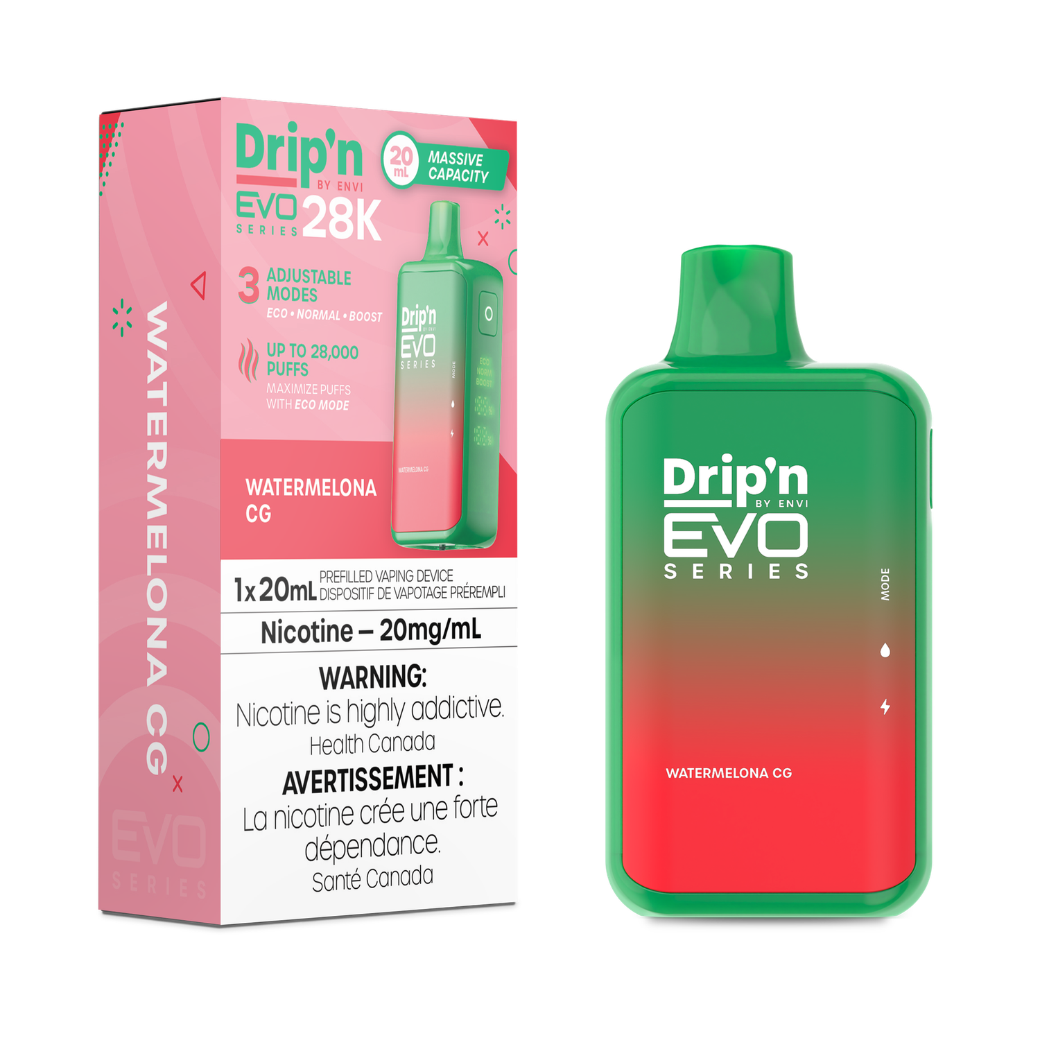 Watermelona CG - Drip&#39;n by Envi Evo Series 28K Disposable, Nicotine: 20mg