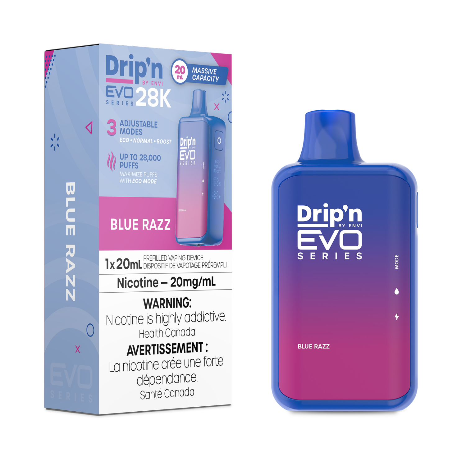 Blue Razz - Drip&#39;n by Envi Evo Series 28K Disposable, Nicotine: 20mg