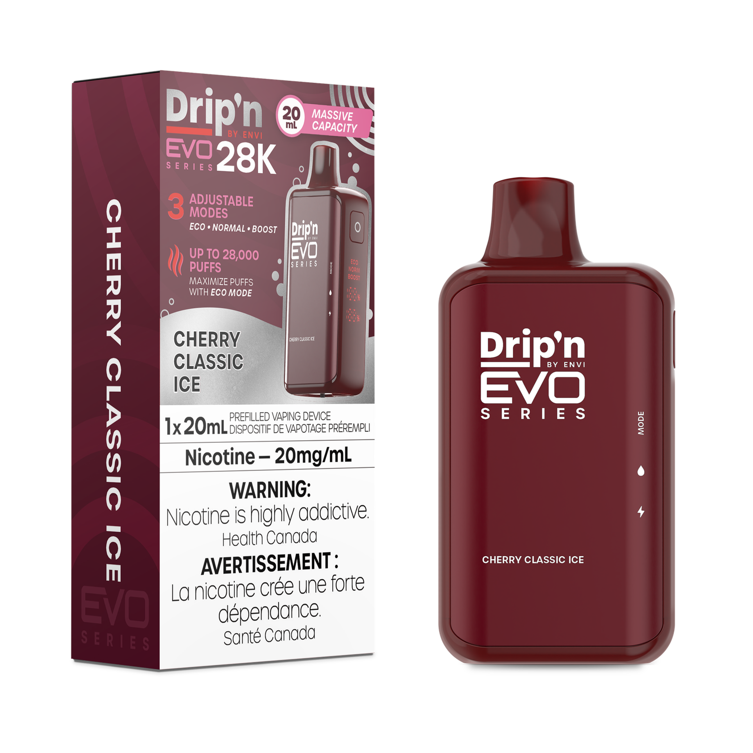 Cherry Classic - Drip&#39;n by Envi Evo Series 28K Disposable, Nicotine: 20mg