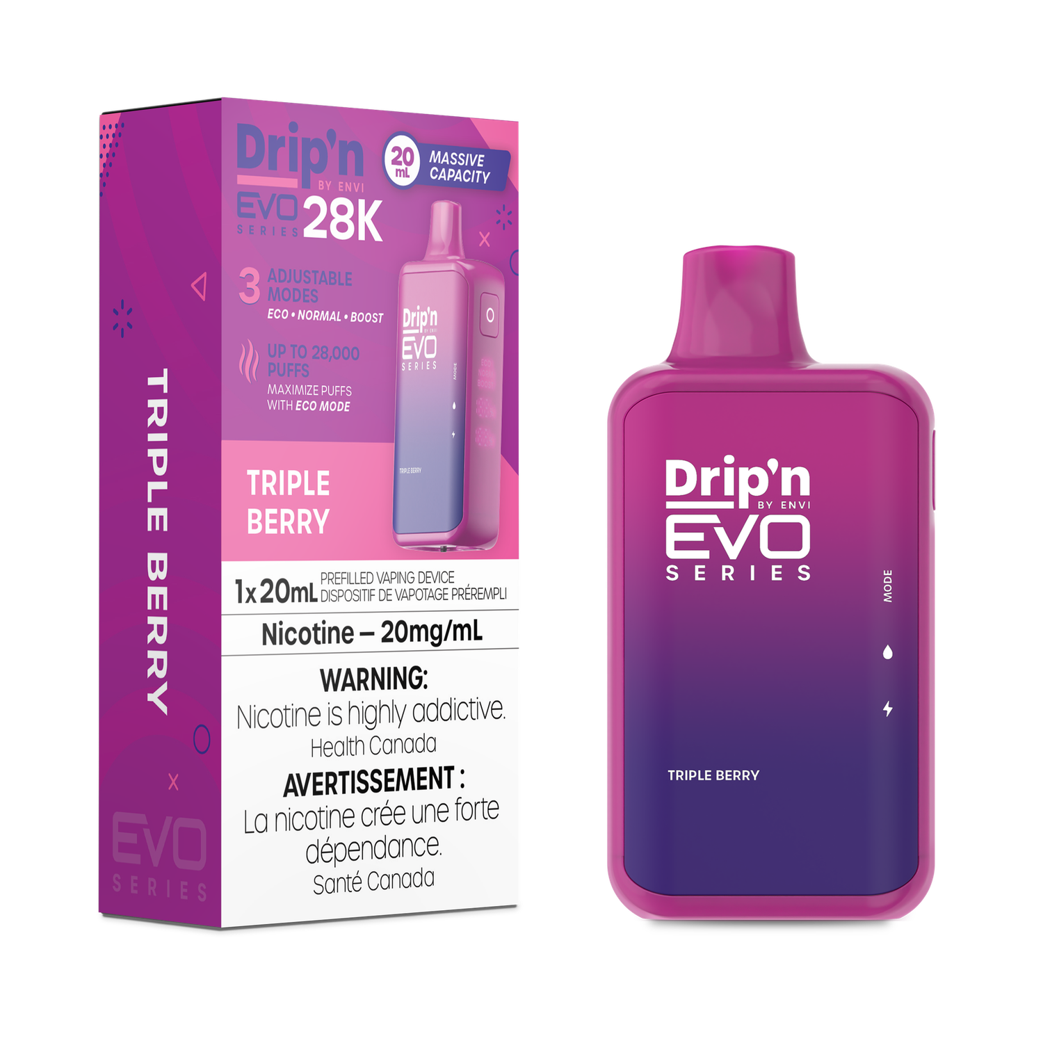 Triple Berry - Drip&#39;n by Envi Evo Series 28K Disposable, Nicotine: 20mg