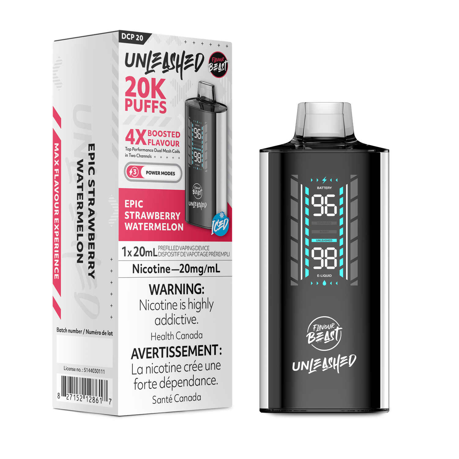 Epic Strawberry Watermelon Iced - Flavour Beast Unleashed 20K Disposable, Nicotine: 20mg