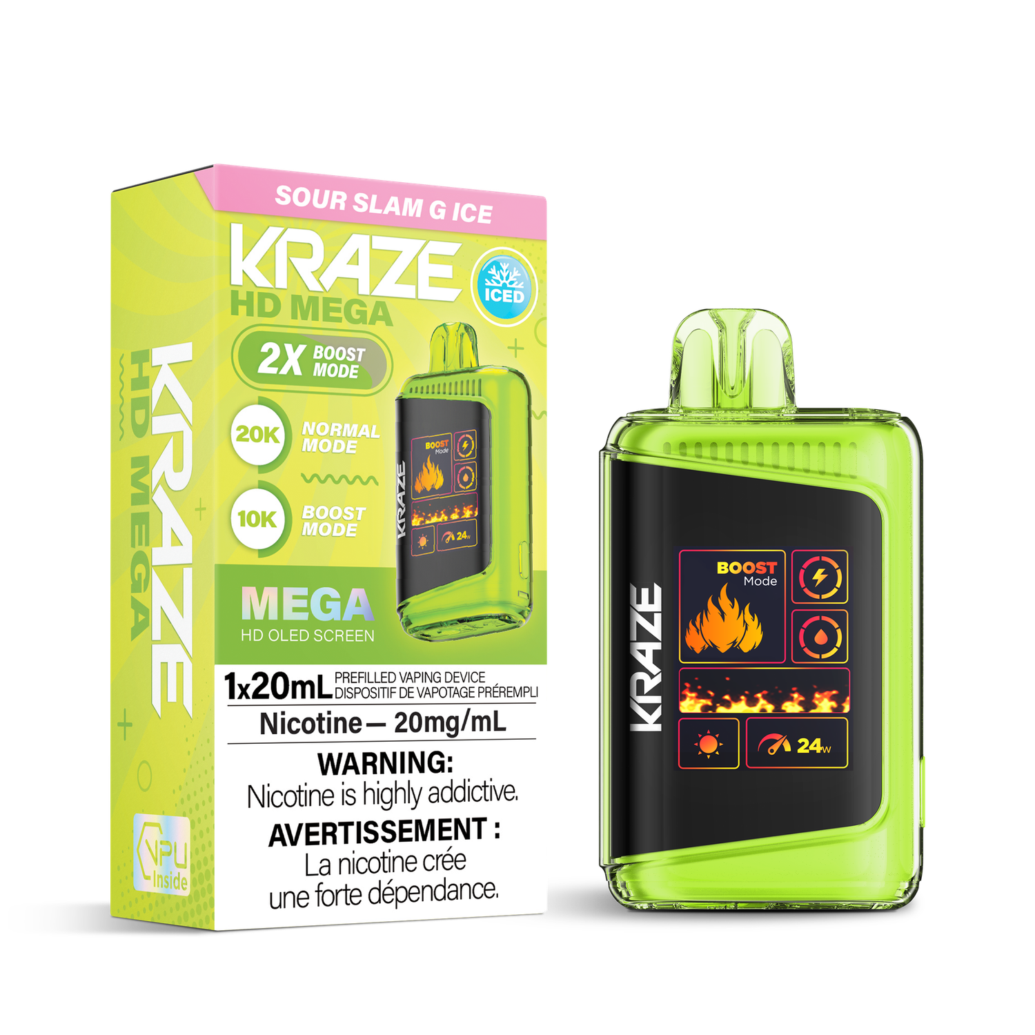 Sour Slam G Ice - Kraze HD Mega 20K Disposable, Nicotine: 20mg